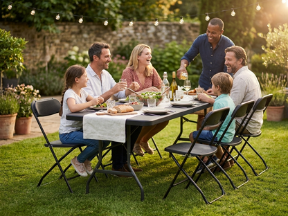 Black folding table and chairs set for events - view 3