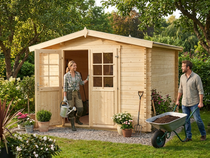 Natural wooden shed made from Nordic Spruce, ideal for garden use - product detail