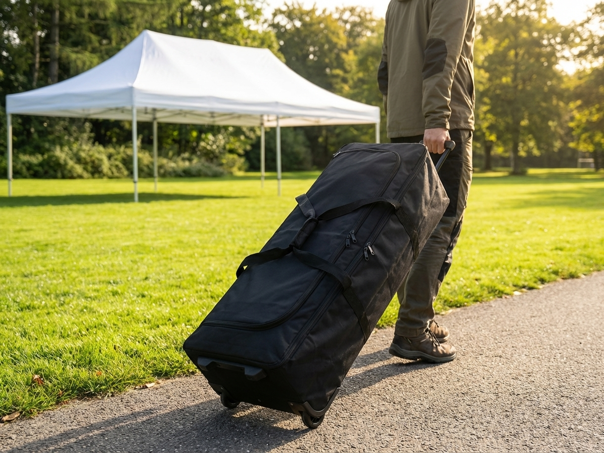 Black carry bag with wheels for outdoor use