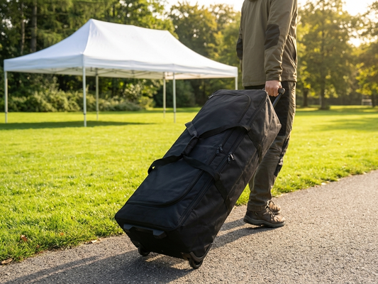 Black carry bag with wheels for outdoor use
