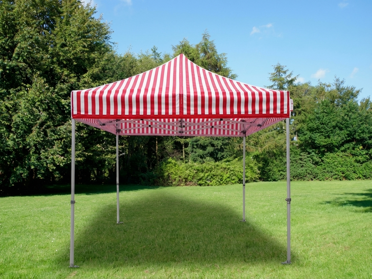 Pop up gazebo 3x3m in white and red with steel frame, ideal for outdoor events