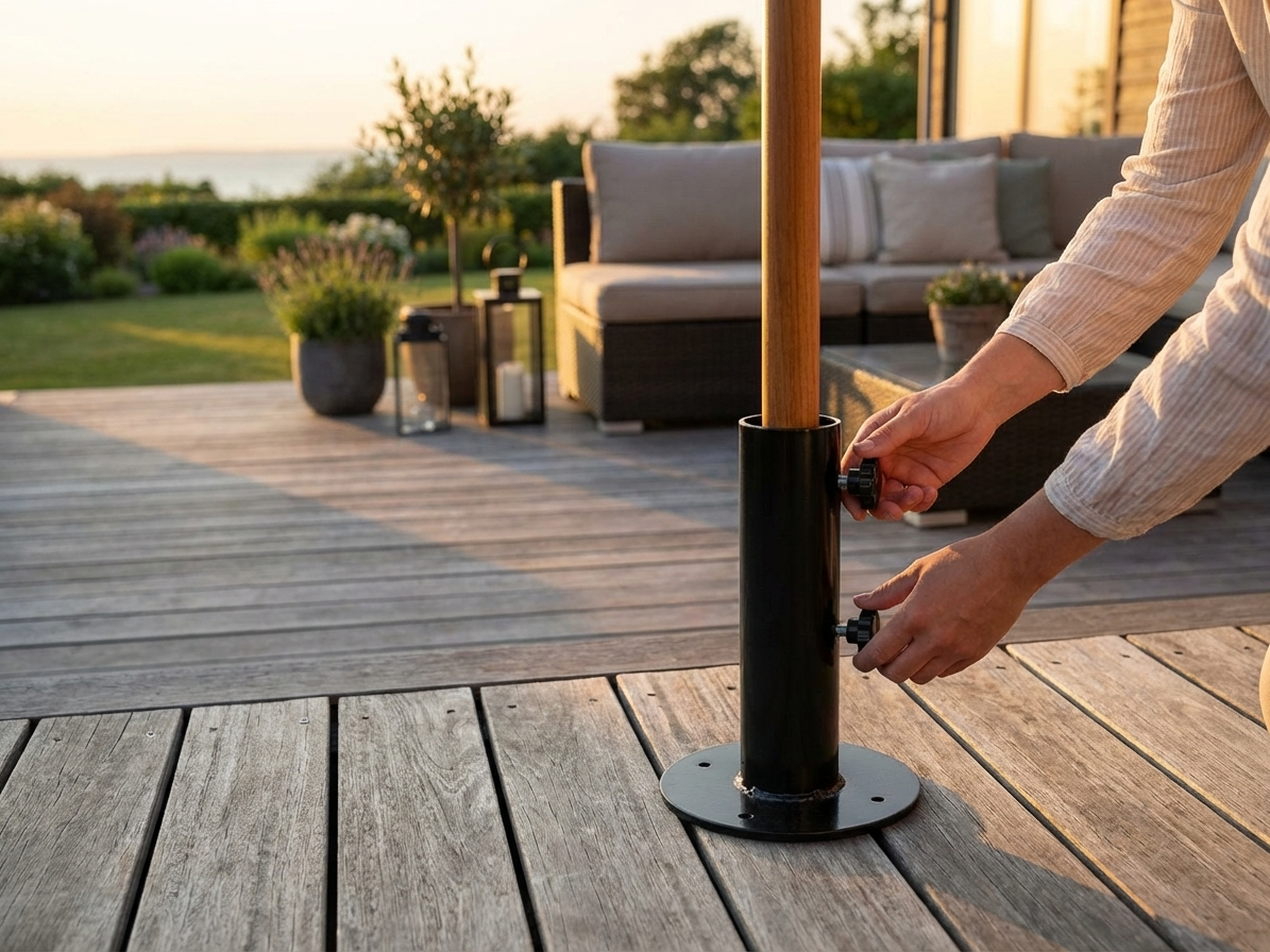 Black powder coated steel parasol base for terrace use - view 3