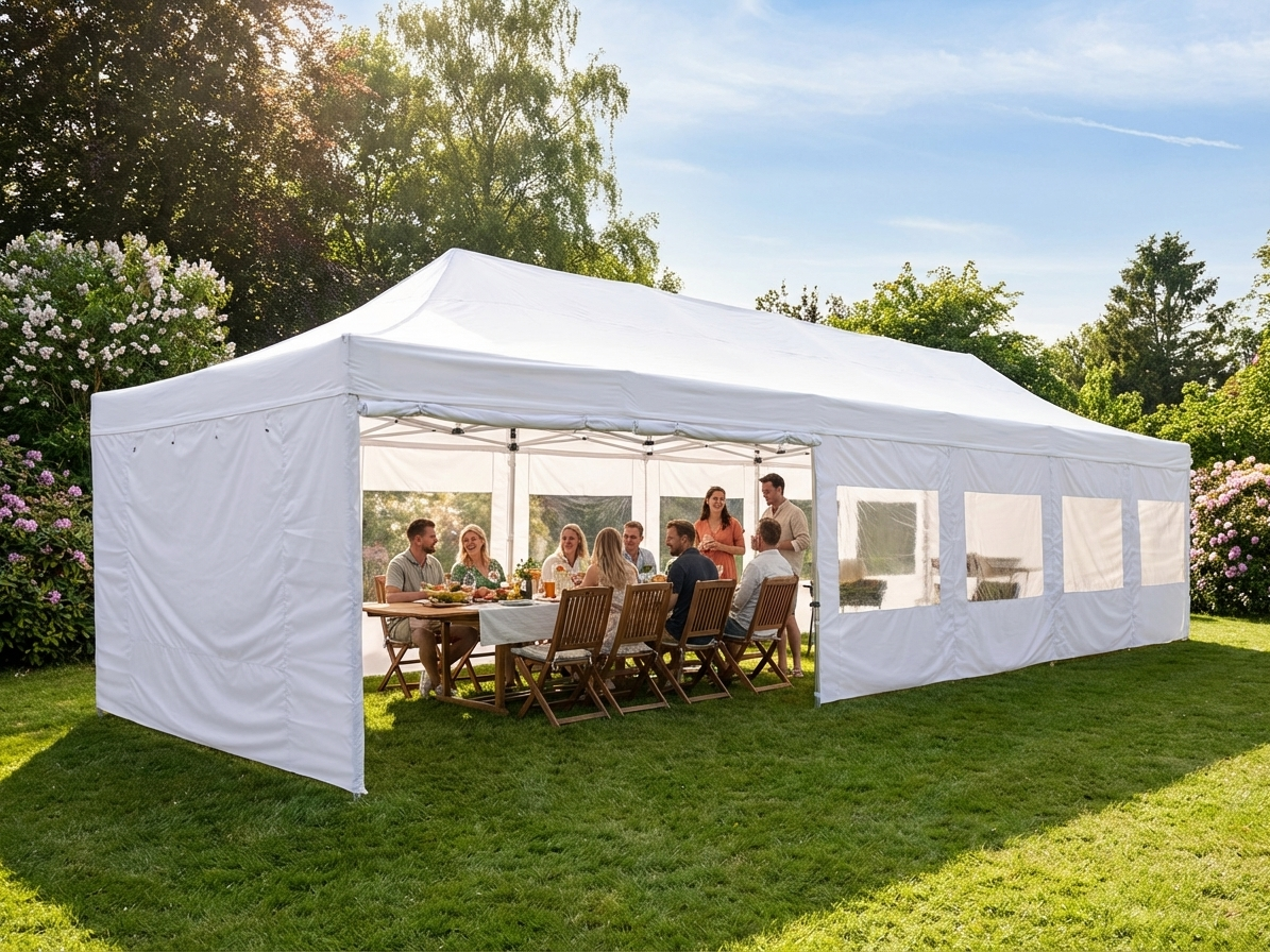 White pop-up gazebo 4x12 m with aluminium frame for outdoor events - view 3