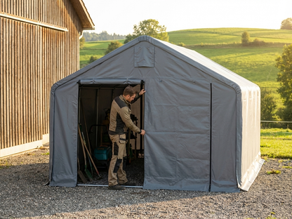Grey PVC storage shelter end wall, fire resistant - view 3