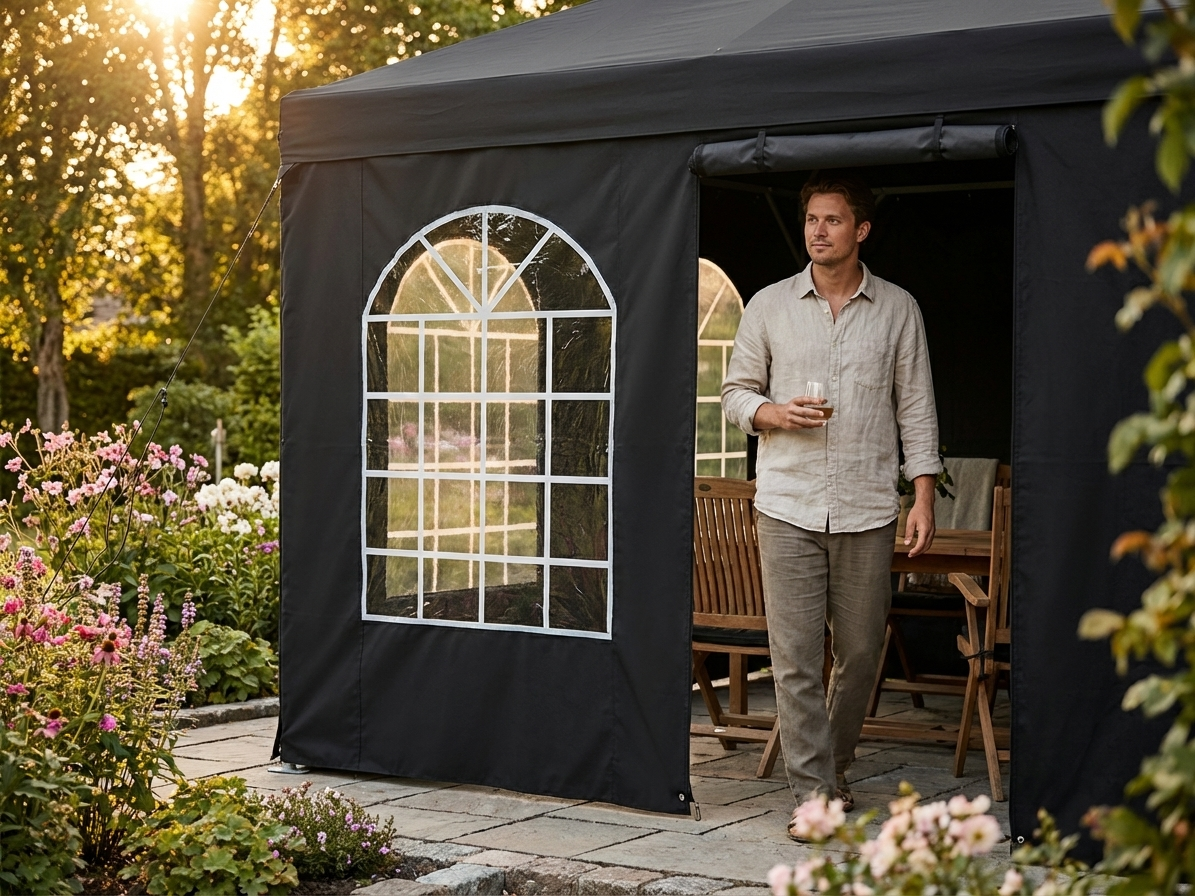 Black sidewall with door made from PVC/Polyester for outdoors - product detail