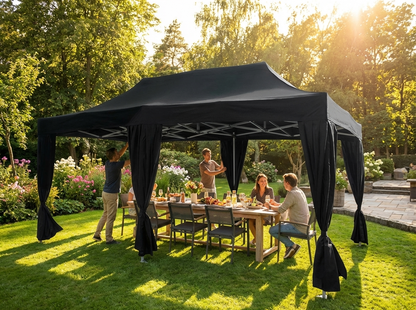 Pop Up Gazebo 3x6 m Black Steel Frame with Curtains - product detail