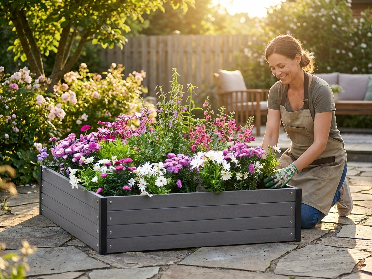 Raised garden bed in anthracite made of WPC