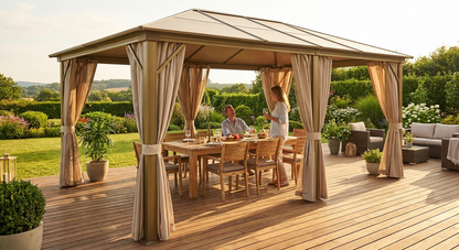 Elegant brass gazebo with curtains and mosquito net - product detail