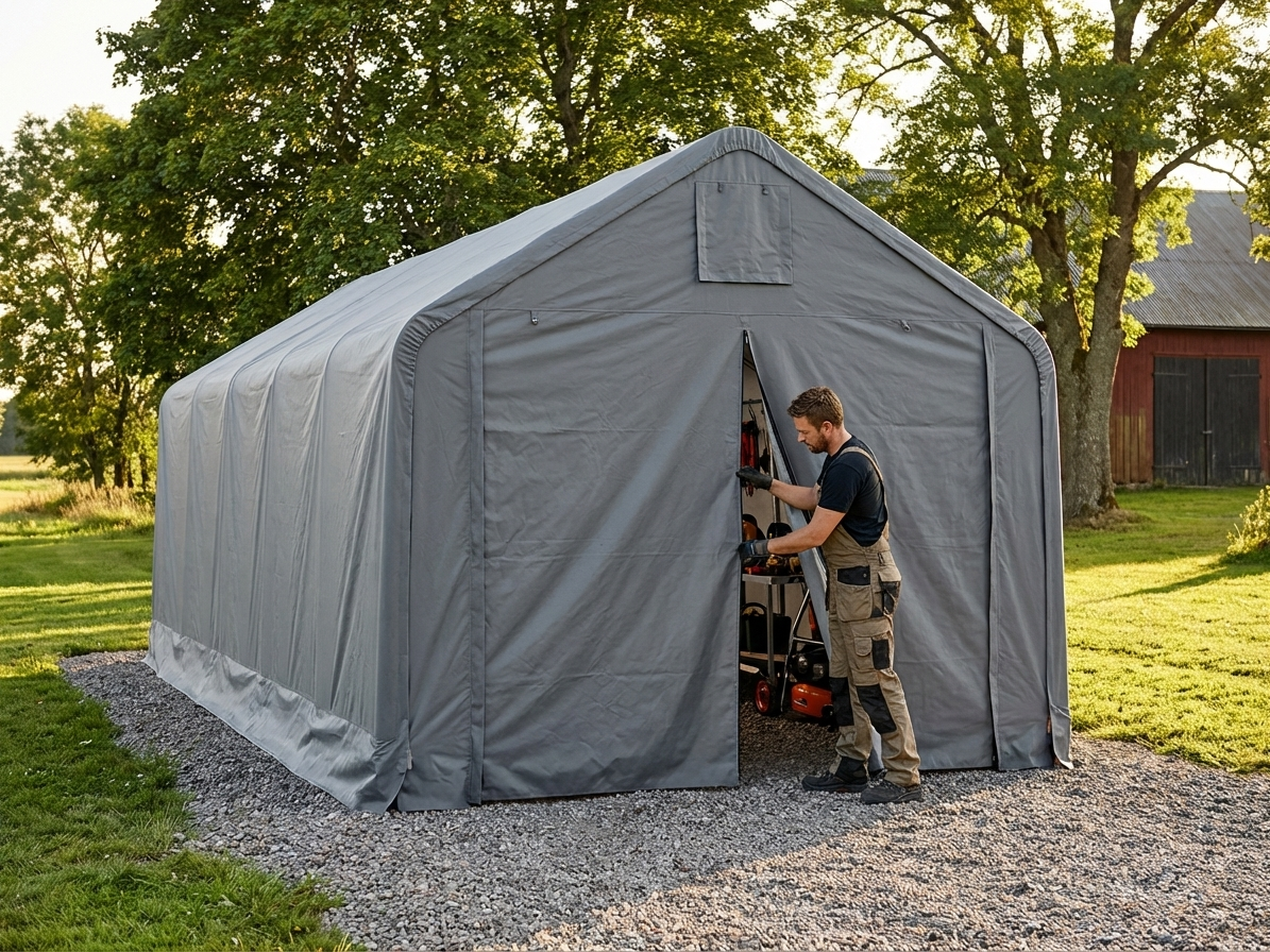Grey storage shelter end wall made of durable polyethylene - view 3