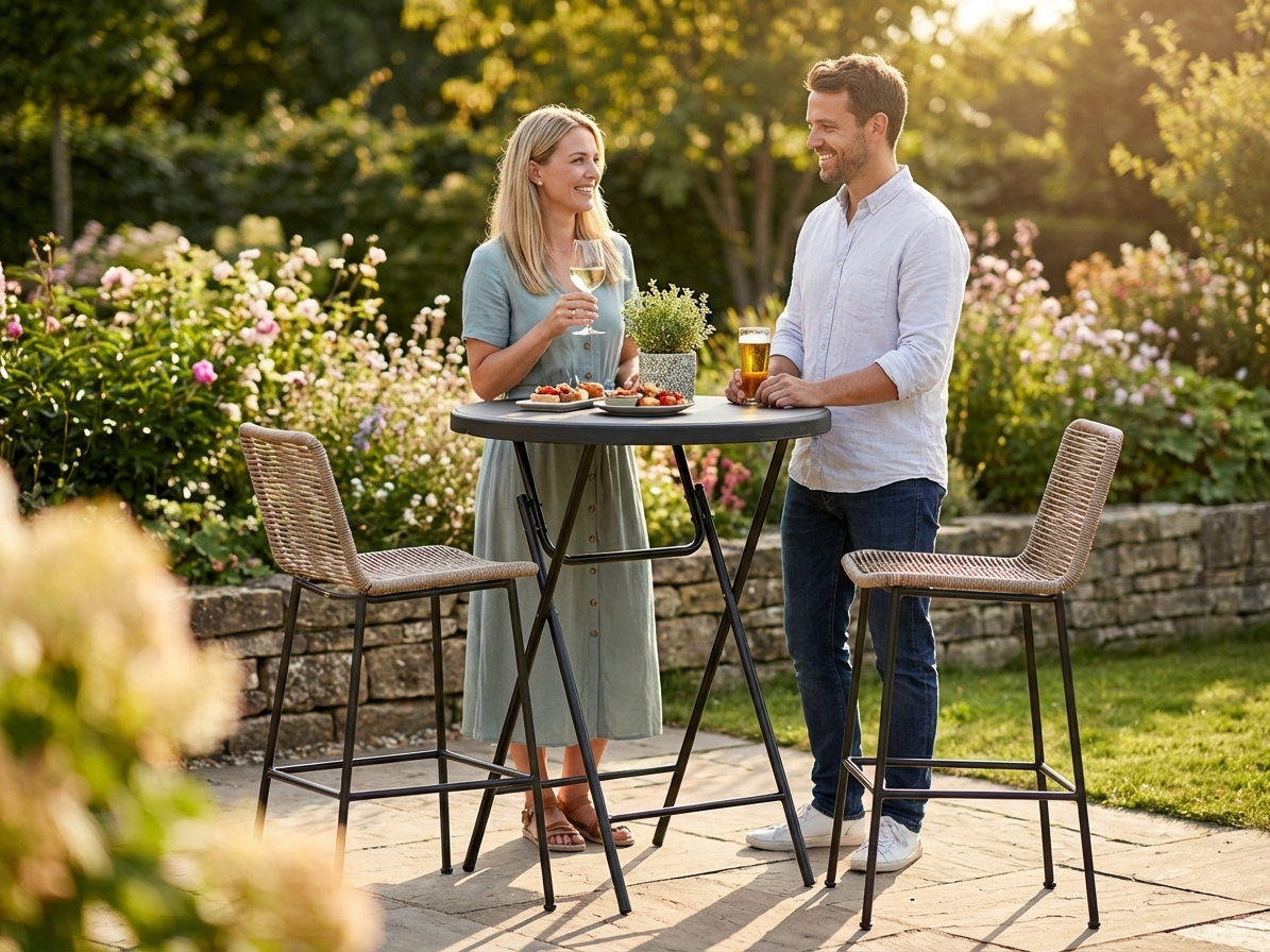 Round Bar Table in Black made from HDPE and Steel for indoor and outdoor use