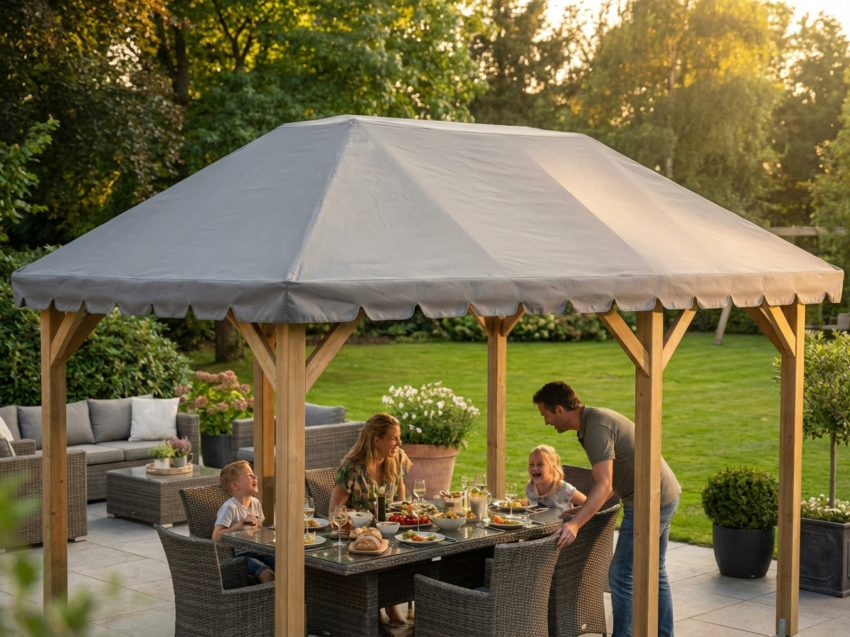 Gazebo Roof Replacement 4x6 m Grey Polyester PU Coated