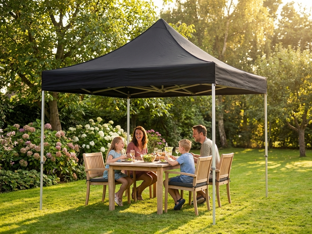 Black pop-up gazebo with steel frame for outdoor events - product detail