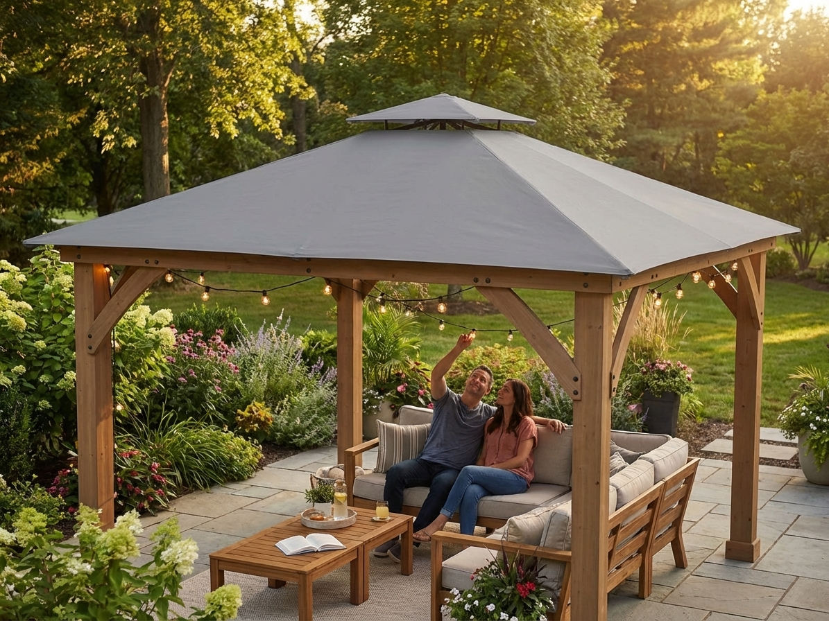 Grey polyester gazebo roof 3x4m for outdoor use