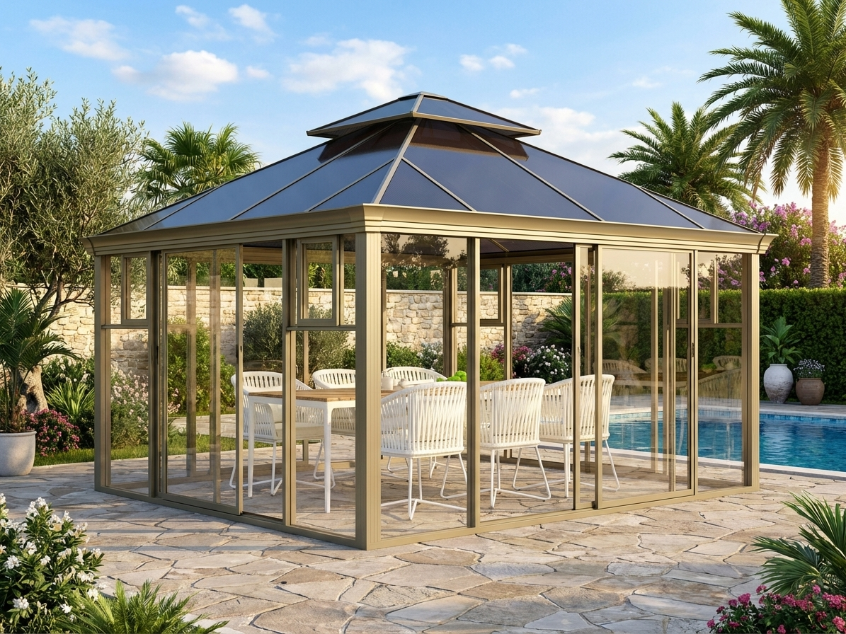 Polycarbonate Gazebo with Aluminium Frame in Brass