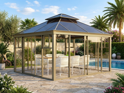 Polycarbonate Gazebo with Aluminium Frame in Brass