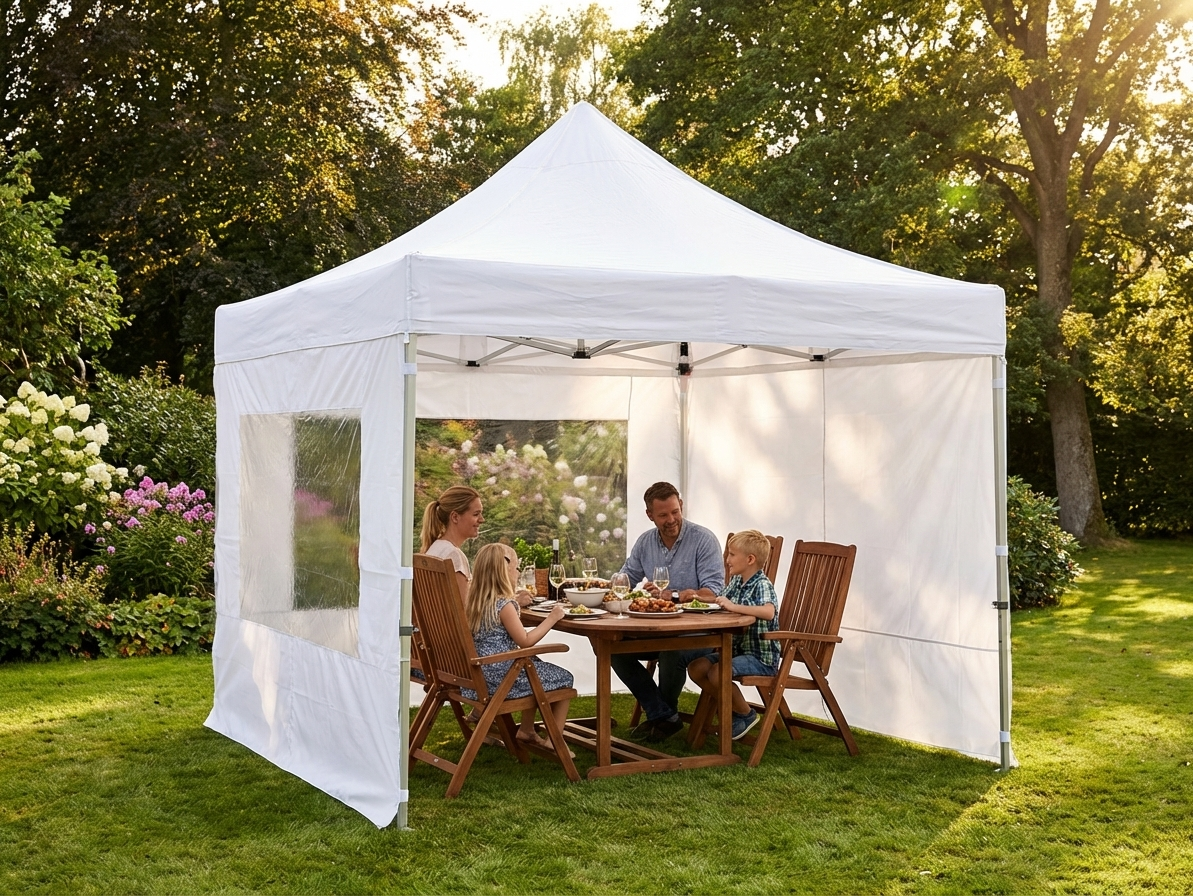 White pop up gazebo with steel frame for outdoor use - product detail