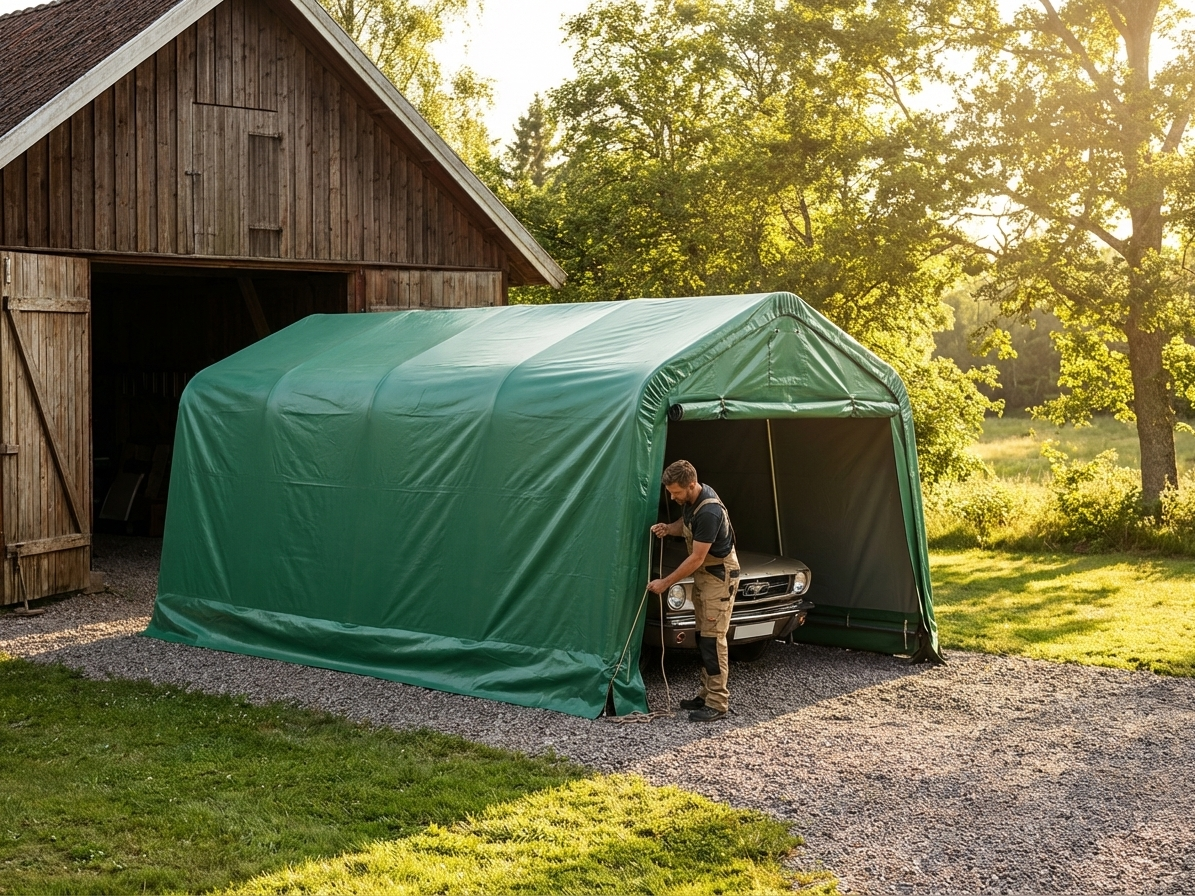 PVC roof cover for portable garage in green, size 3.6x6 m
