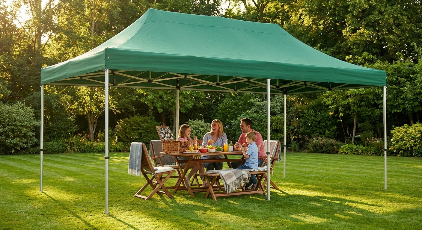 Pop up gazebo 4x6 m green with aluminium frame for outdoor use