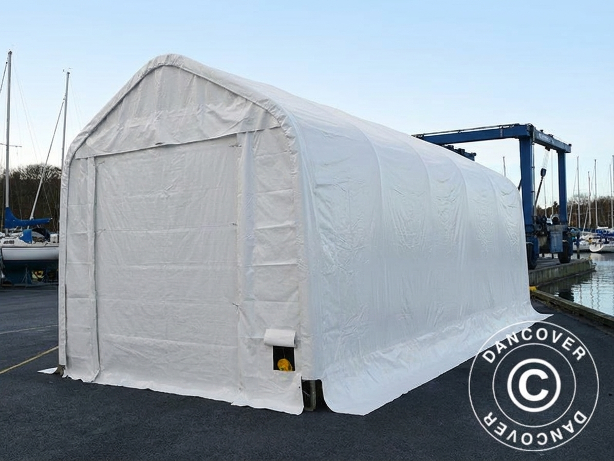 White PVC storage tent for industrial use, dimensions 5.5x20m