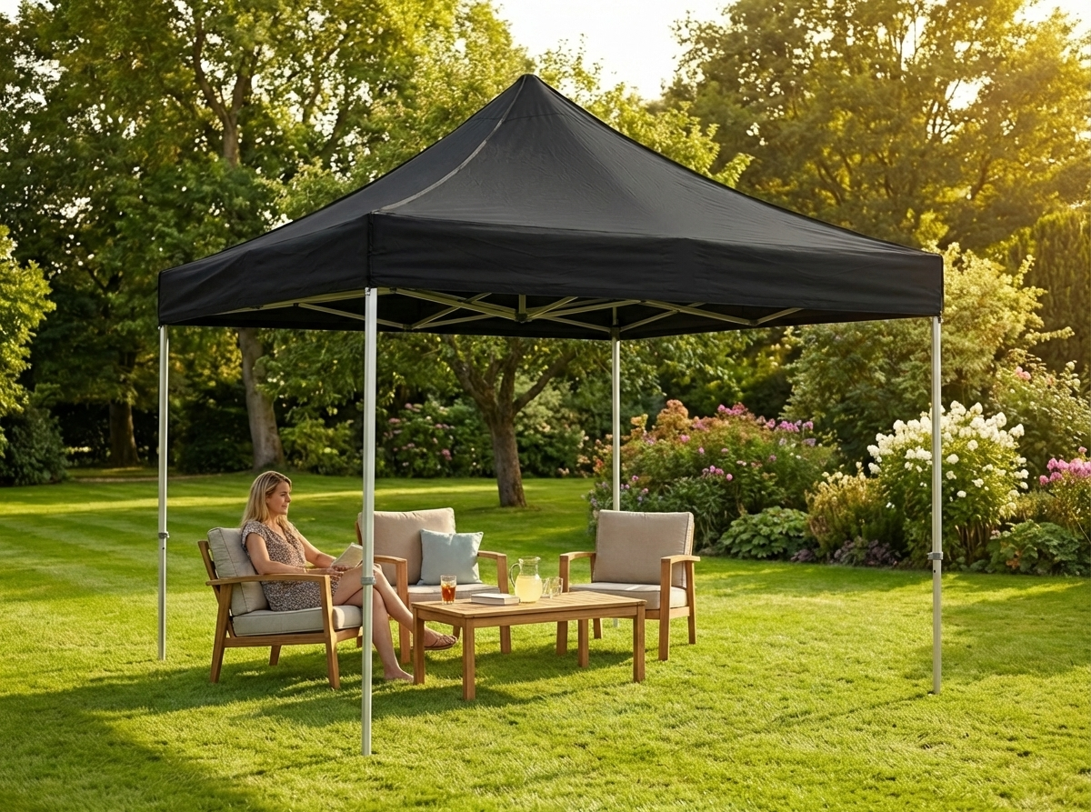 Pop up gazebo with steel frame in black, 3x3m