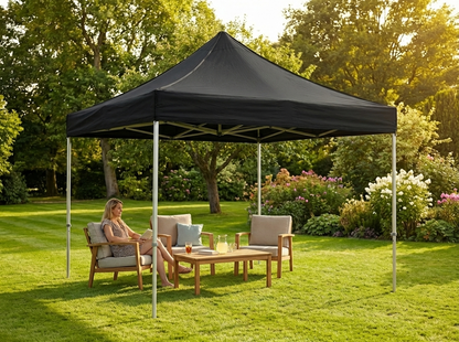 Pop up gazebo with steel frame in black, 3x3m