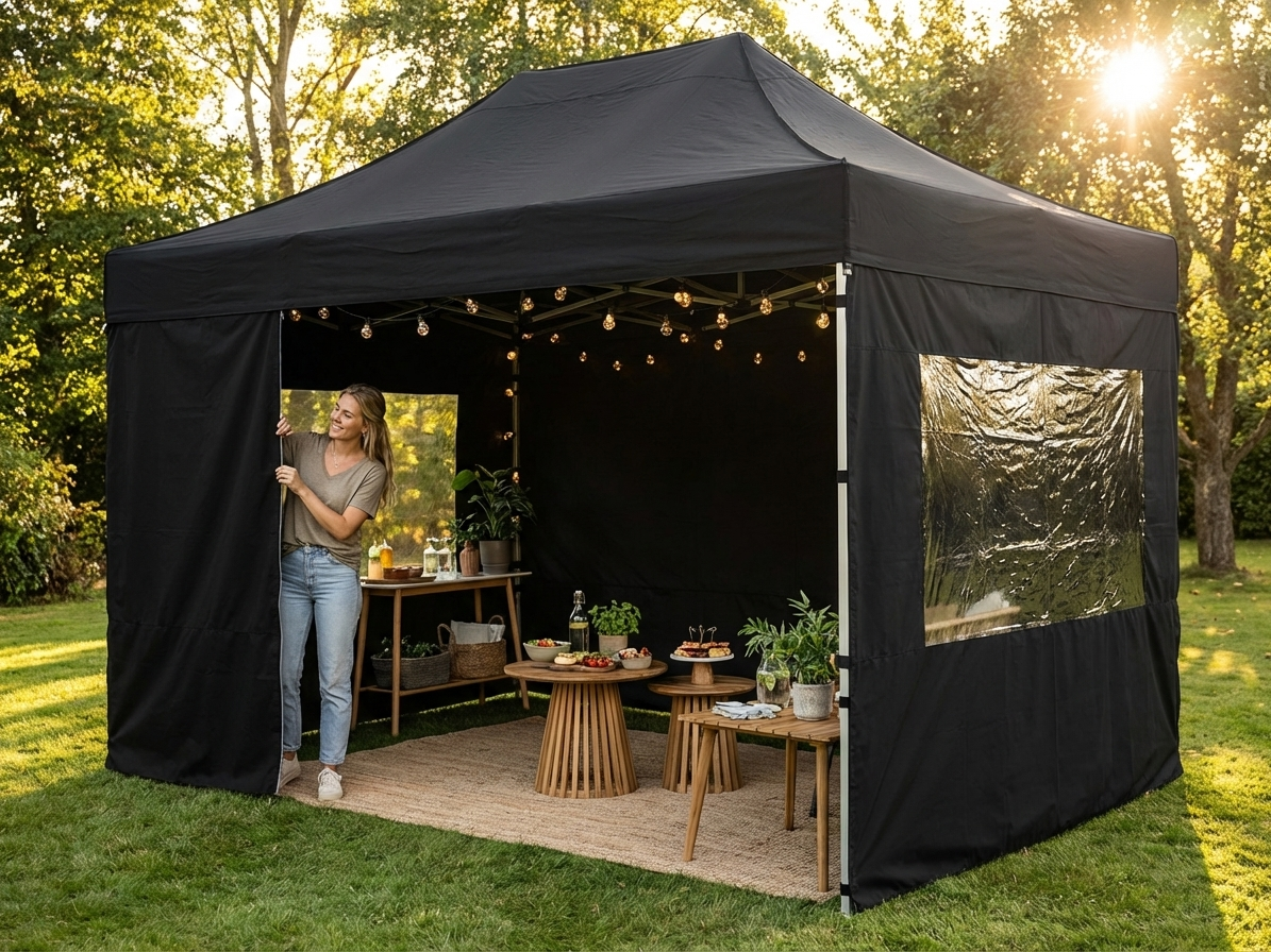Black gazebo sidewall kit with waterproof and UV-resistant features - view 3