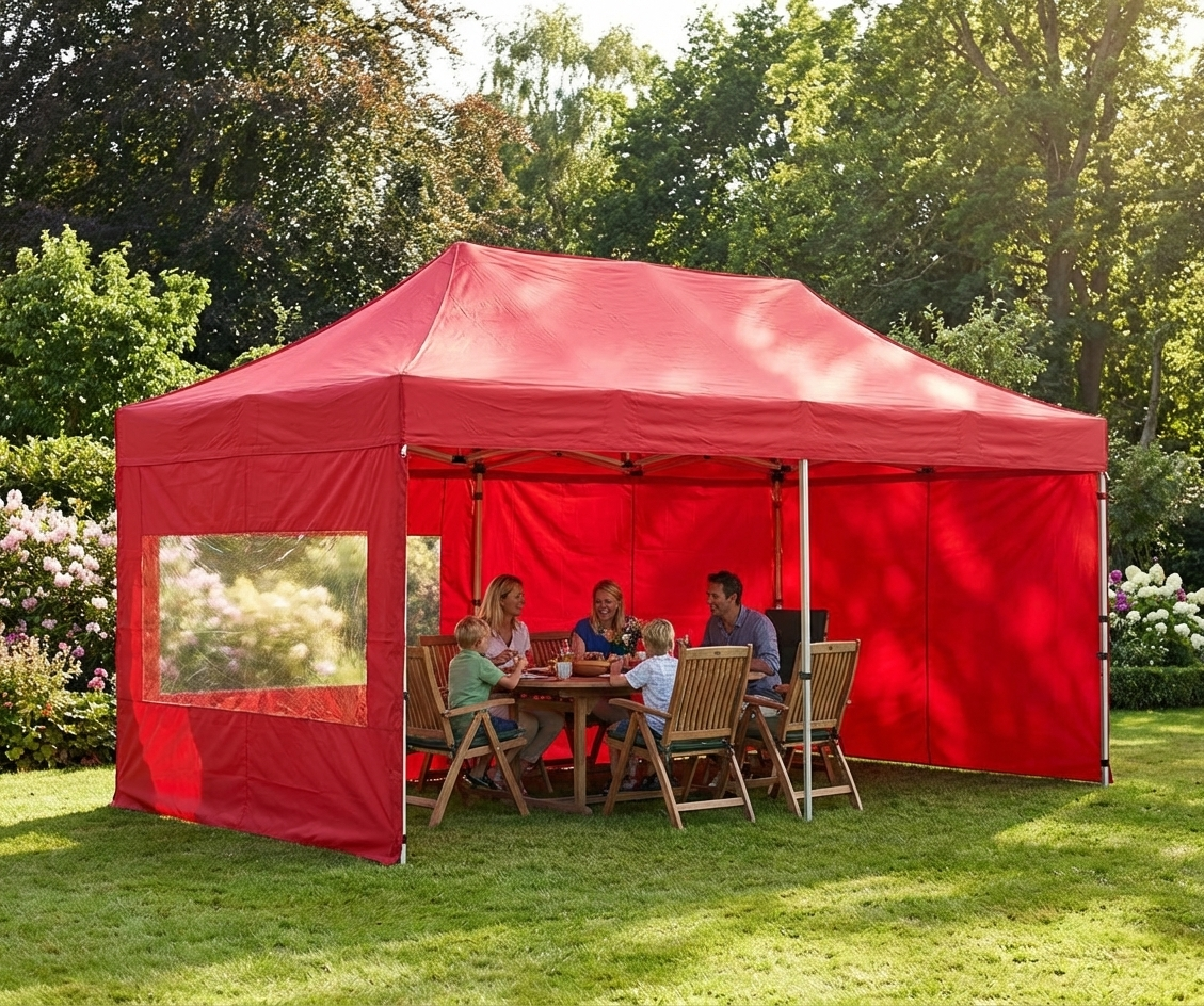 Red 3x6 m pop-up gazebo with steel frame for outdoor events - product detail