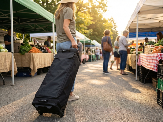Carry bag with wheels in black polyester for event transport - product detail