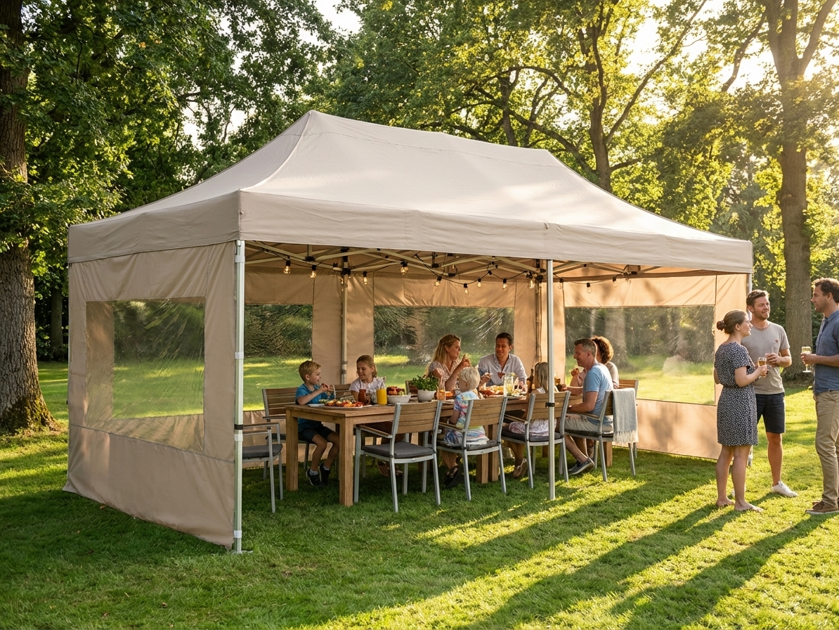 Pop up gazebo 4x8 m in latte colour with aluminium frame