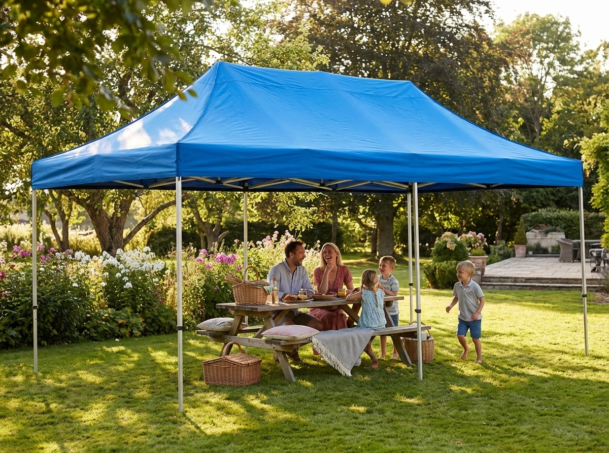 Pop up gazebo in blue with steel frame for outdoor events - view 3