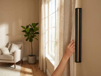 Grey curtain rail made from powder-coated steel for indoor use