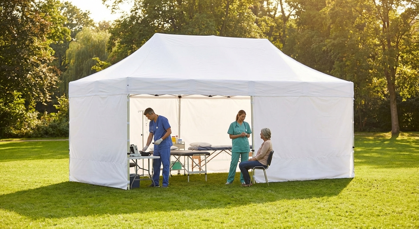 White pop-up gazebo with aluminium frame, 3x6m, for emergency use - view 3