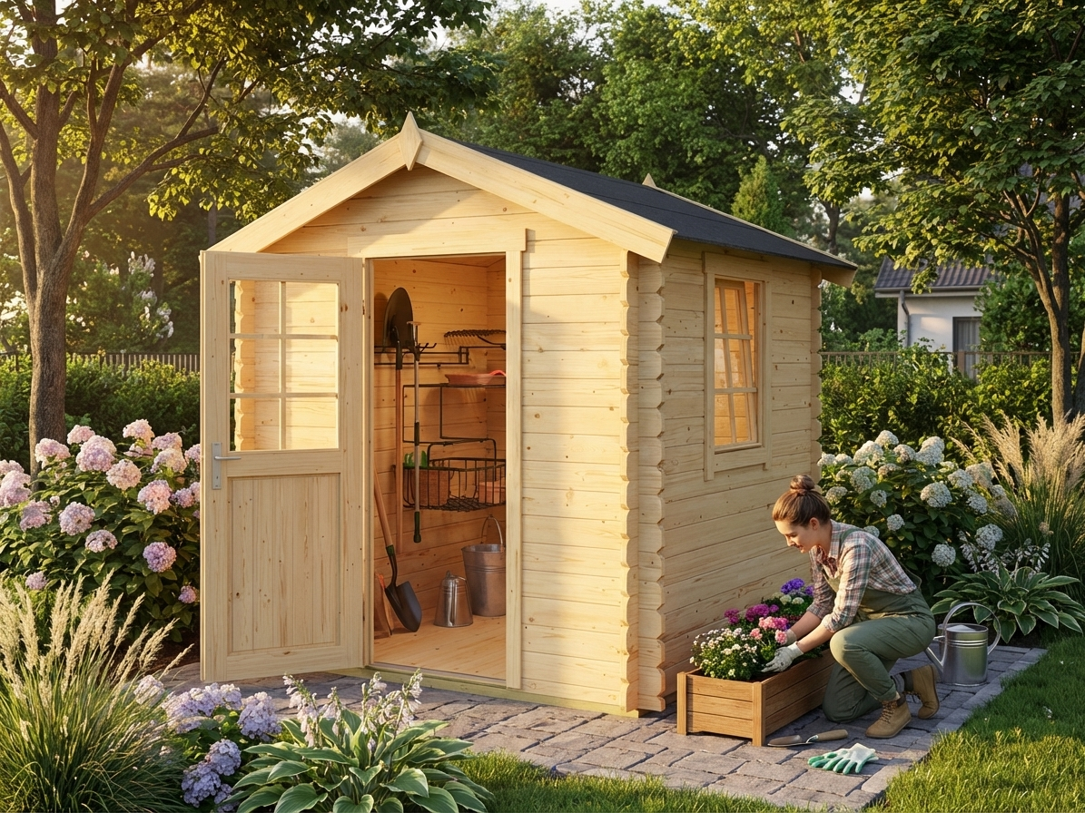 Wooden garden shed 2x2x2.34 m in natural colour, Nordic Spruce - view 3