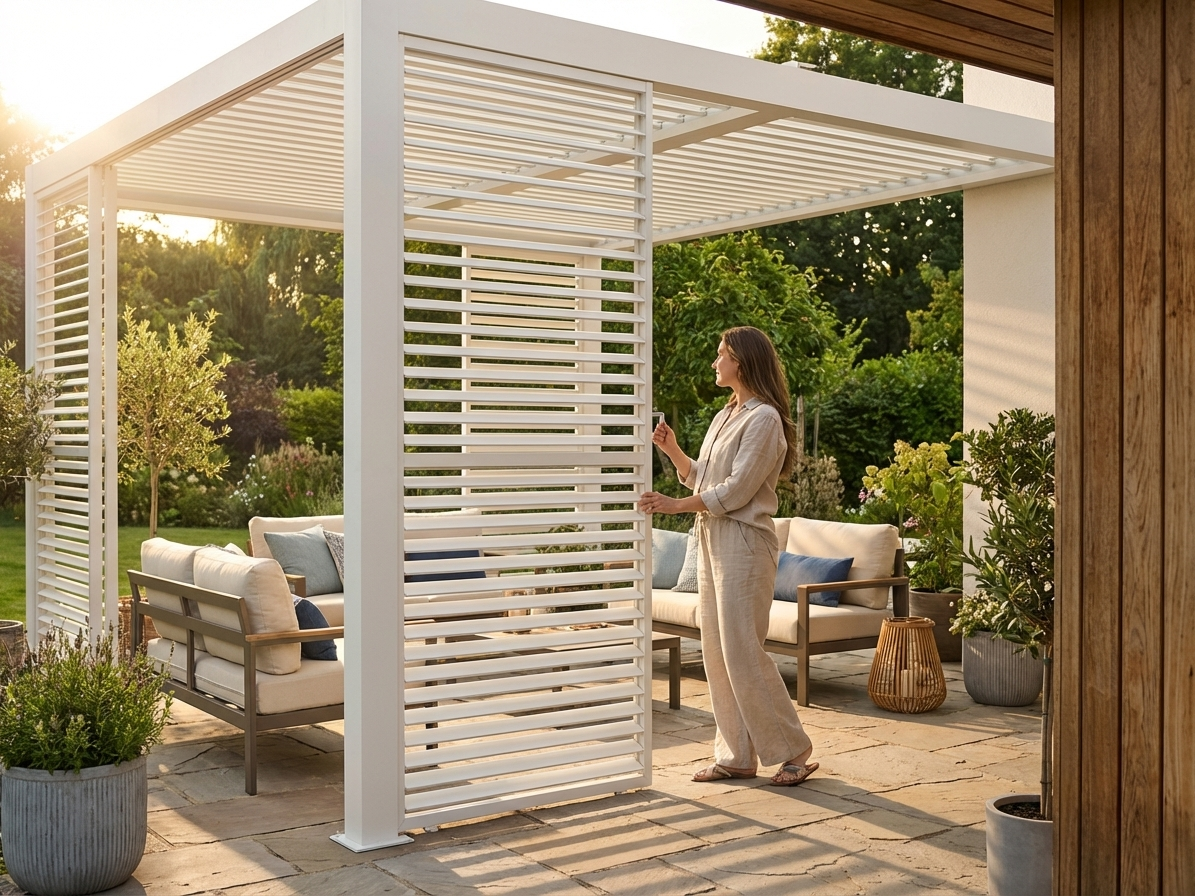 White aluminium louvre wall for pergola use - view 3