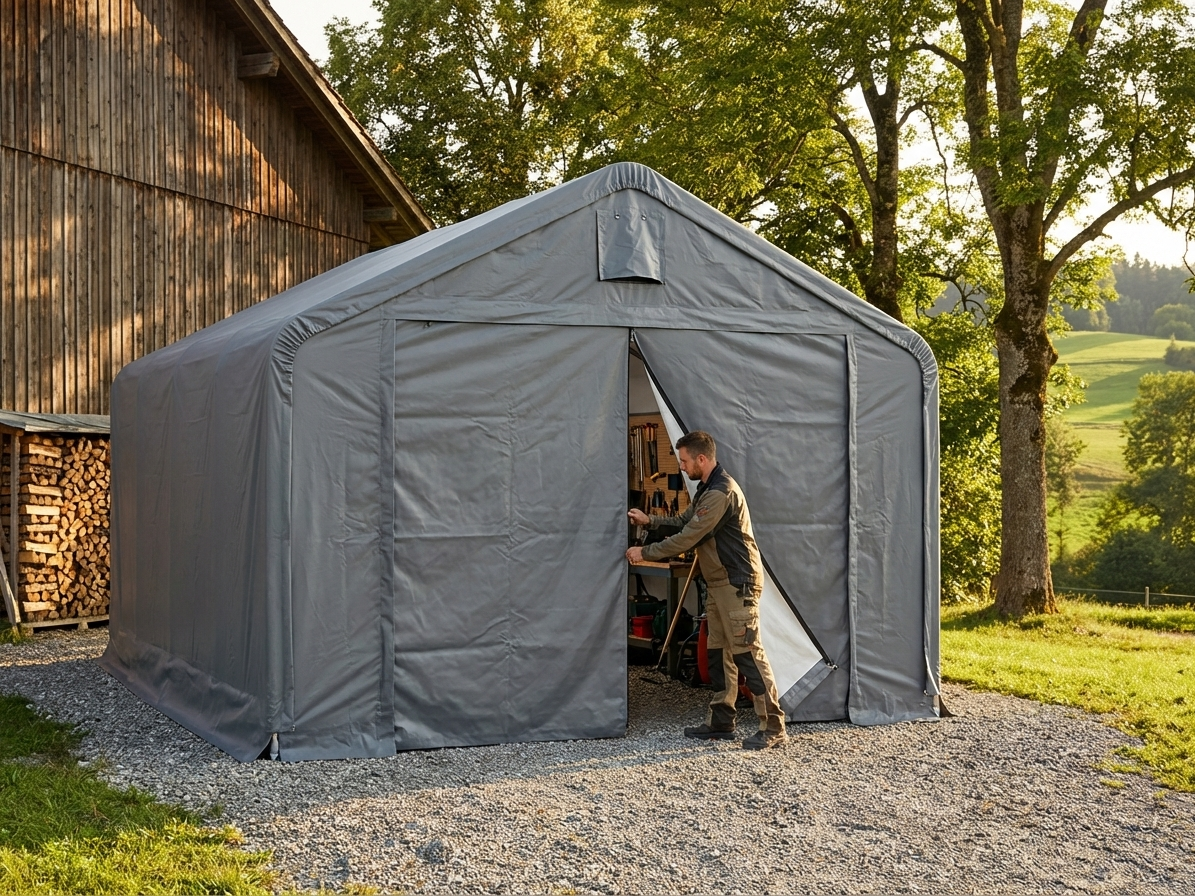 Grey PVC storage shelter end wall, fire resistant - product detail