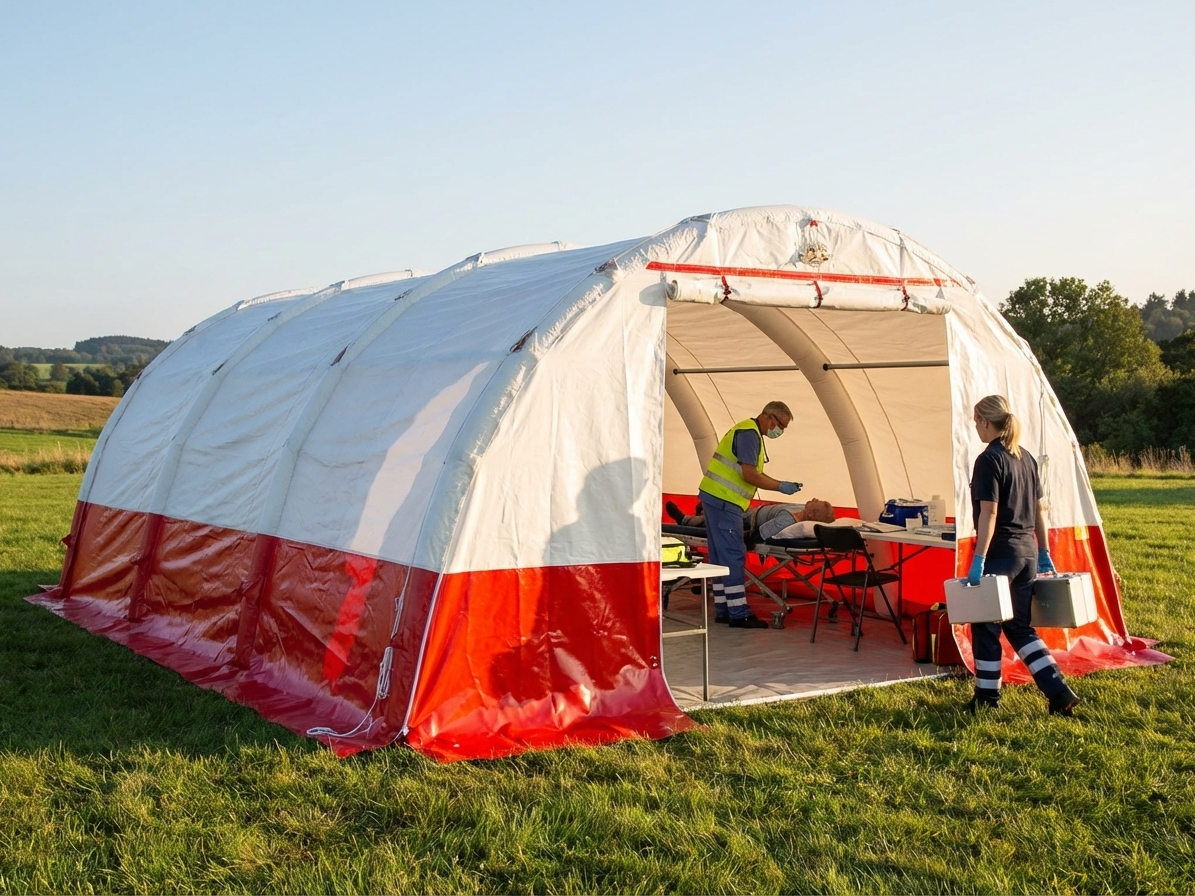 Inflatable medical tent, 4x4 m, white and red, emergency use - view 3