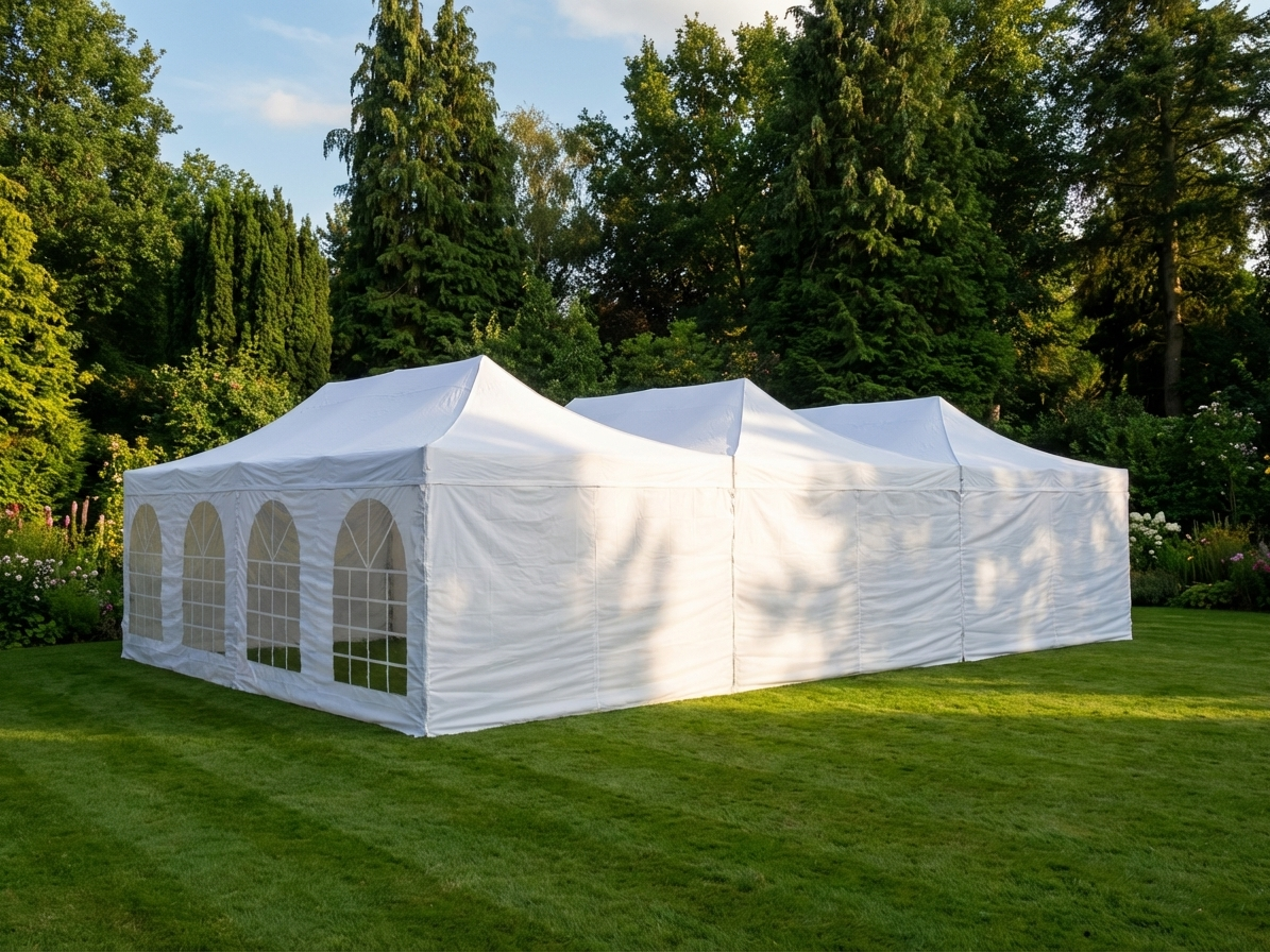White pop-up gazebo with steel frame, ideal for events