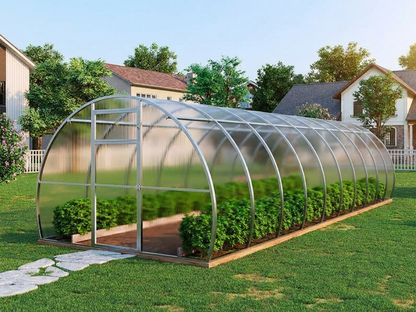 Polycarbonate greenhouse 30 m² Silver with steel frame - product detail