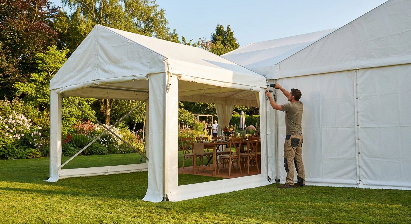 2m white marquee extension with PVC and steel for outdoor events