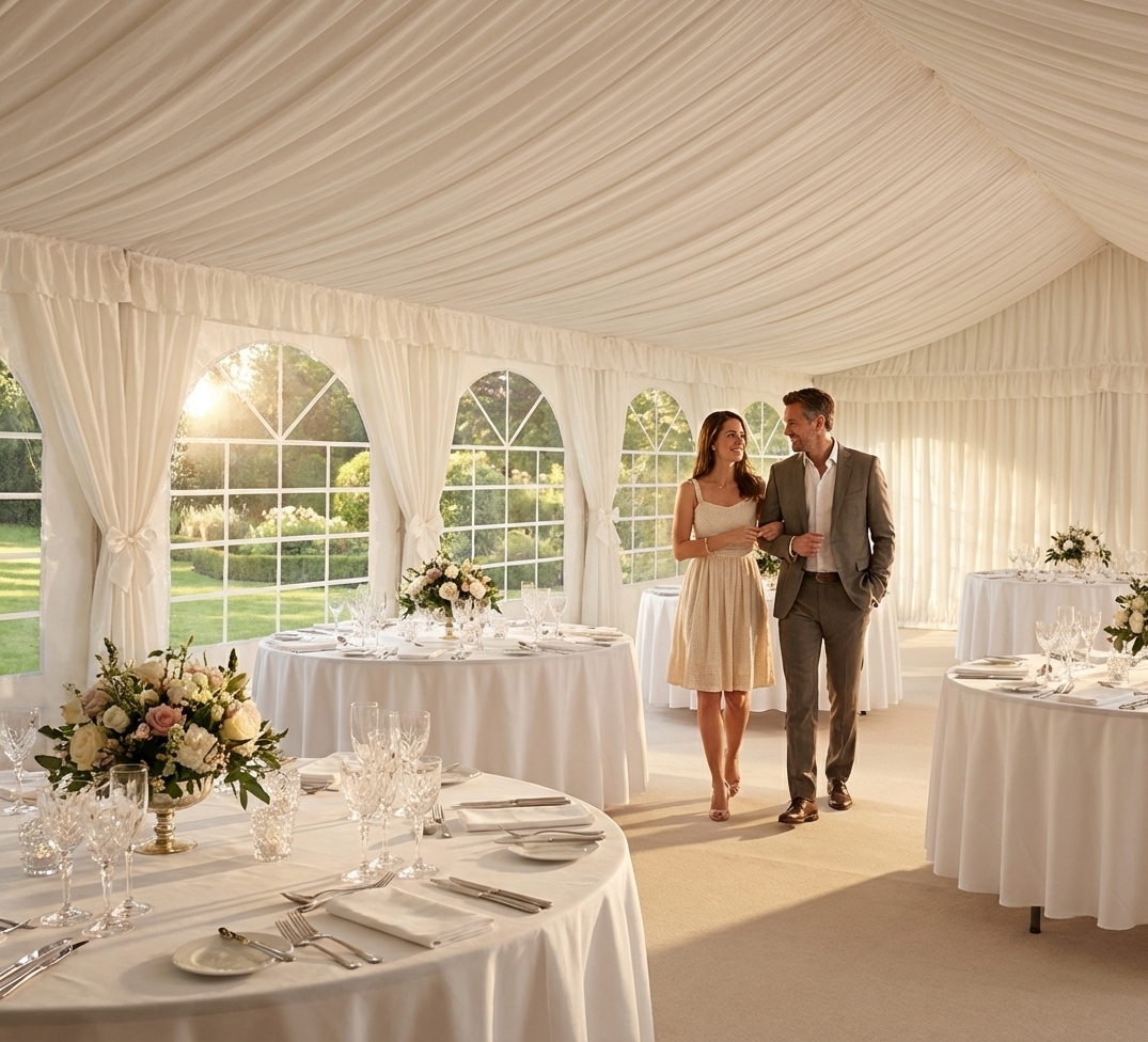 White Marquee Lining and Leg Curtain Pack, 4x6m