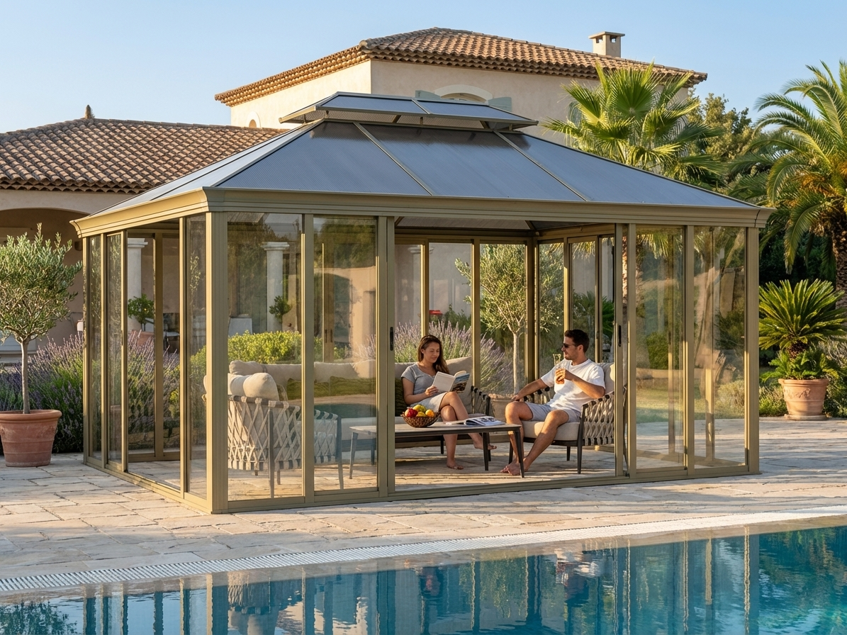 Brass Gazebo with Aluminium Frame and Polycarbonate Sidewalls - product detail