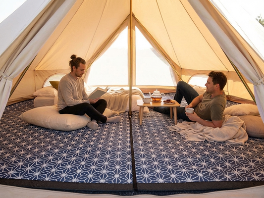 Bell tent matting in blue and white for 6m tents