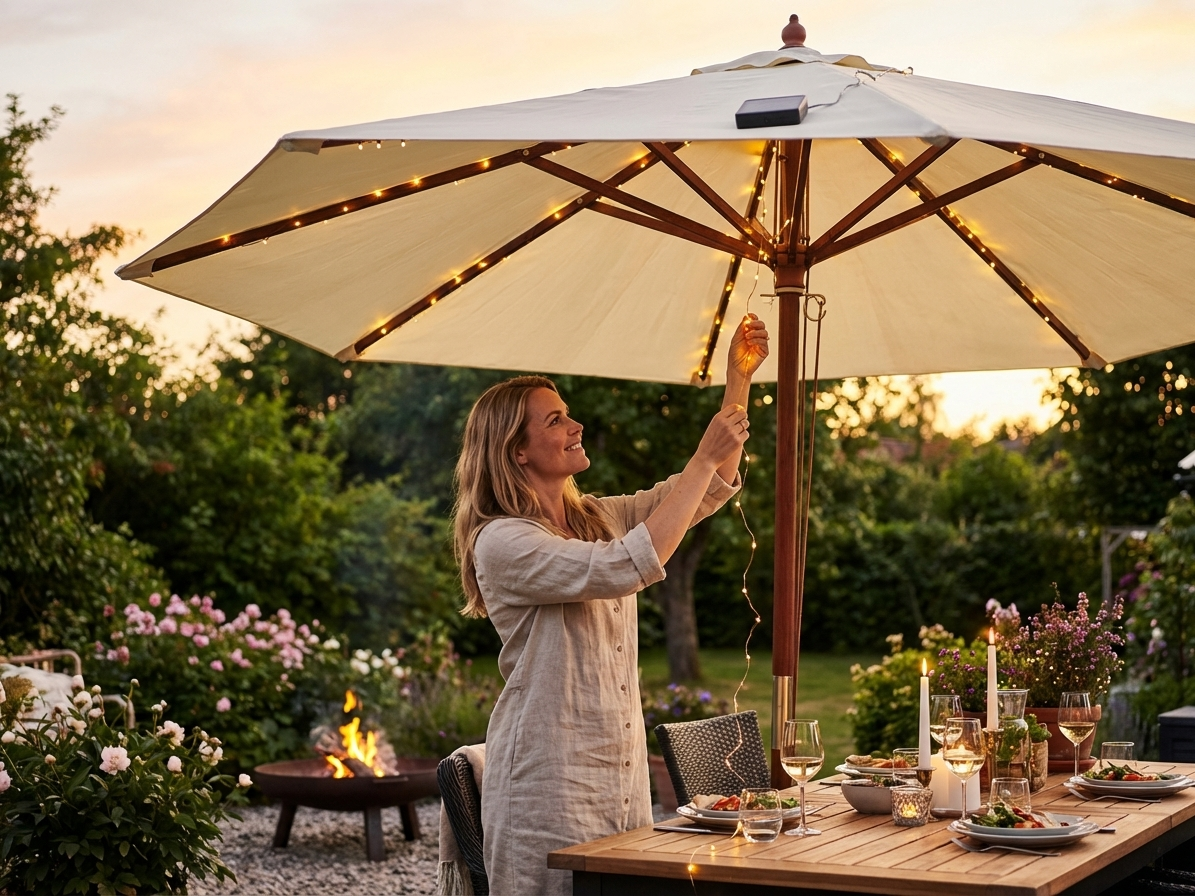 Warm white LED fairy lights for parasol use