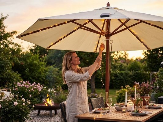 Warm white LED fairy lights for parasol use