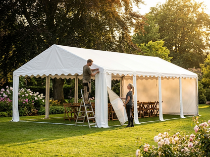 White PVC marquee roof cover for 7x12 m event shelter - product detail