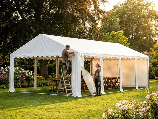 White PVC marquee roof cover for 7x12 m event shelter - product detail