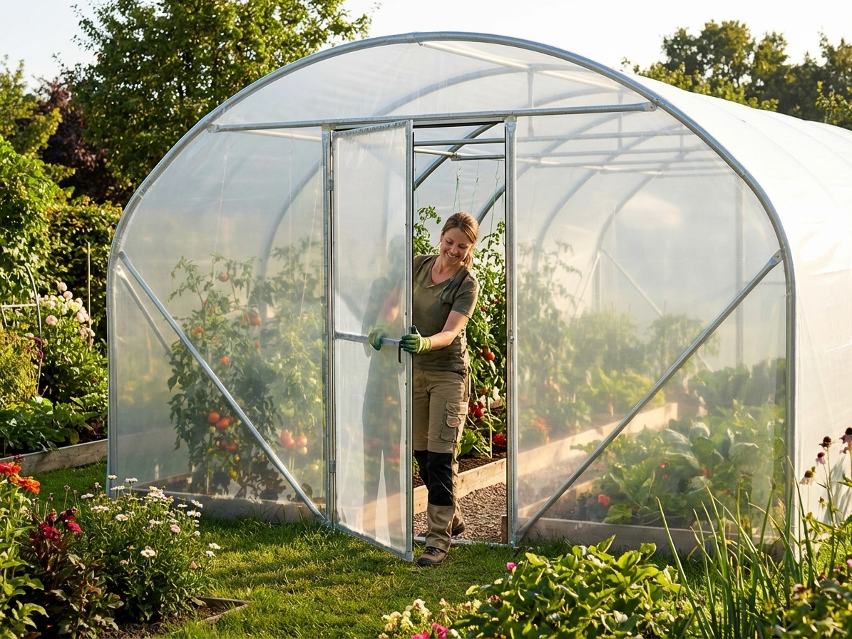 Transparent endwall for polytunnel greenhouse, 5.4x6m size