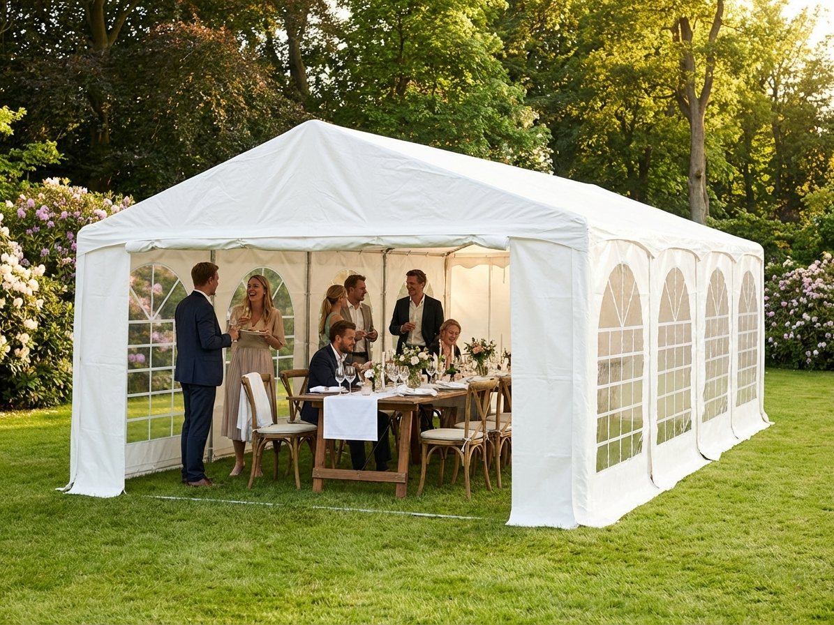 White PVC marquee 5x8 m with robust steel frame - view 3