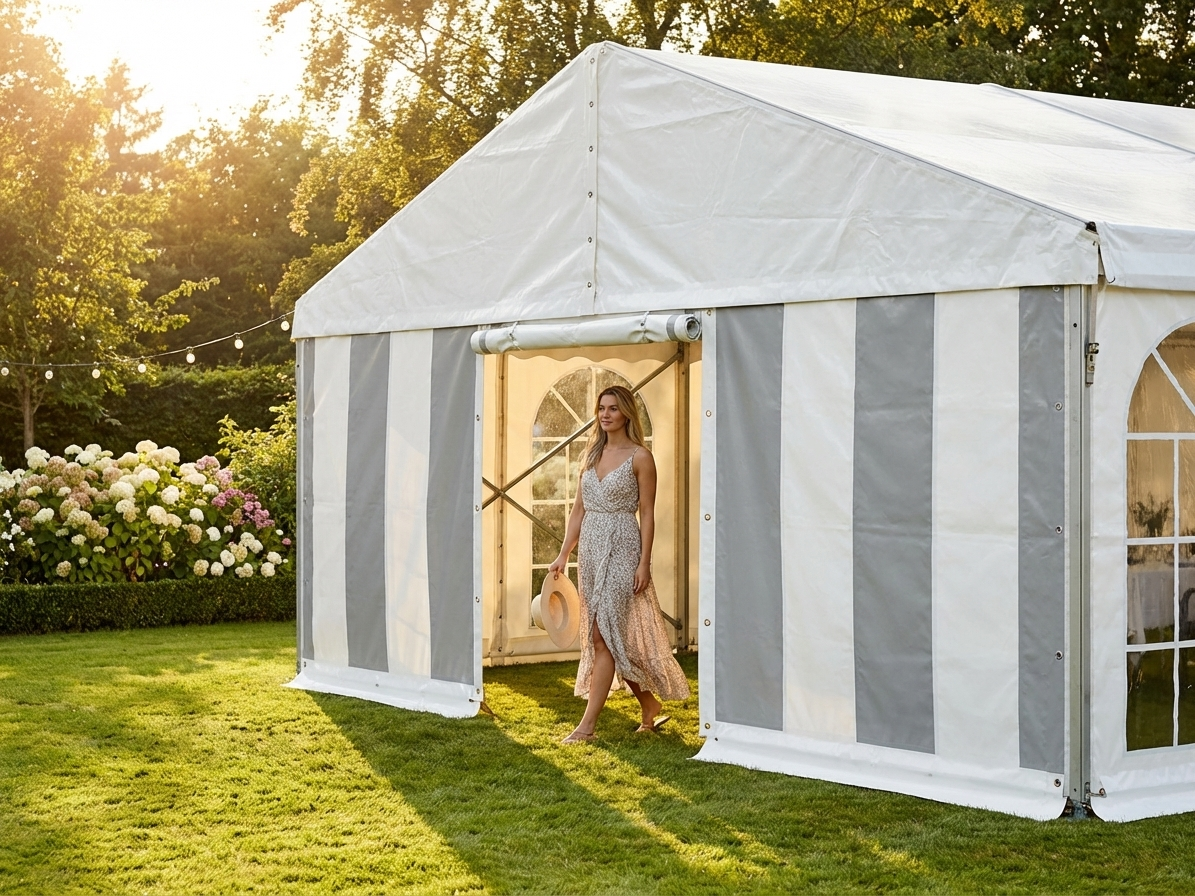 Endwall PLUS with wide door in white and grey, made from polyethylene