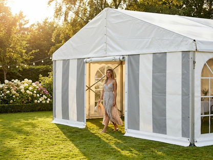 Endwall PLUS with wide door in white and grey, made from polyethylene